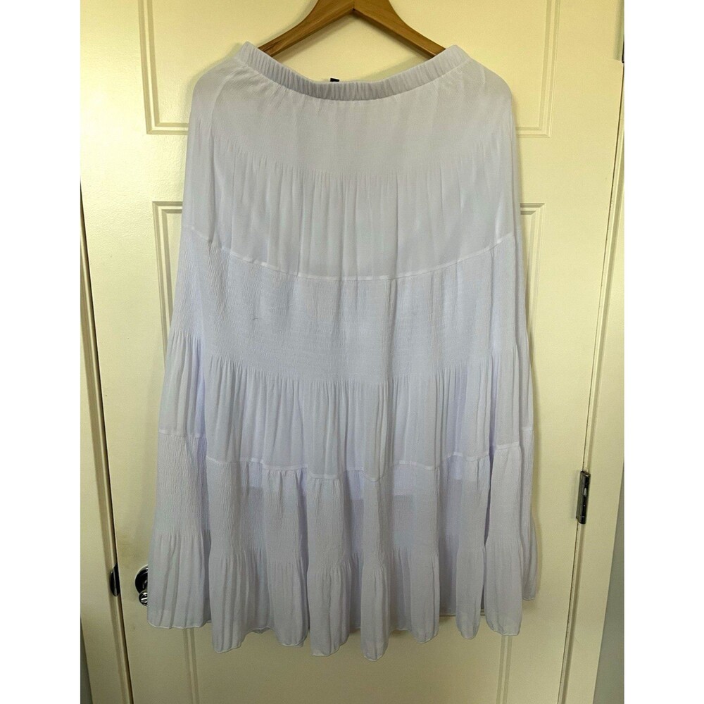 Nashalyly Women’s L White Solid Tiered Pleated Pull On Midi Skirt Elastic Waist